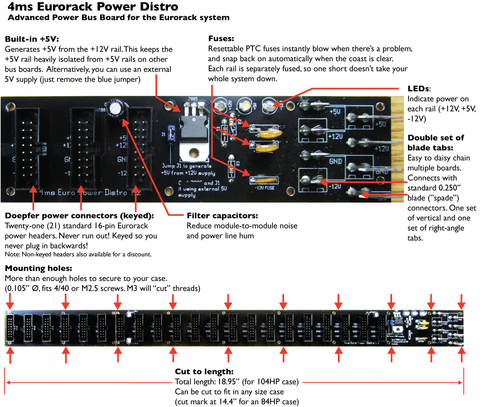 4ms Euro Power Distro Board (keyed headers)